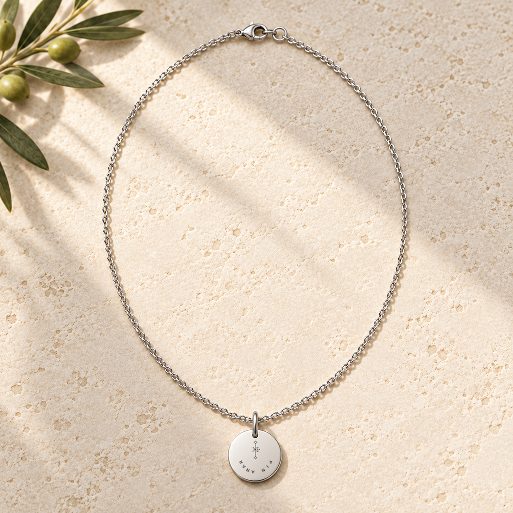 Women's Strength and Courage necklace, front view with Strength symbol